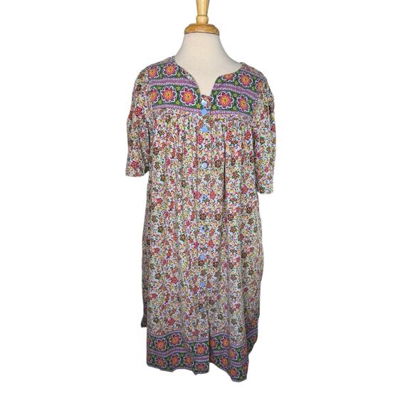 Go Softly Patio Dresses & Skirts - GO SOFTLY PATIO Multicolor Floral House Dress Size Large Paisley Pink Blue Green